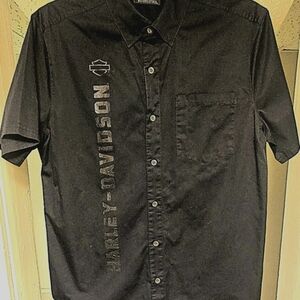 Harley-Davidson Embossed Black Men's Button Down Shirt